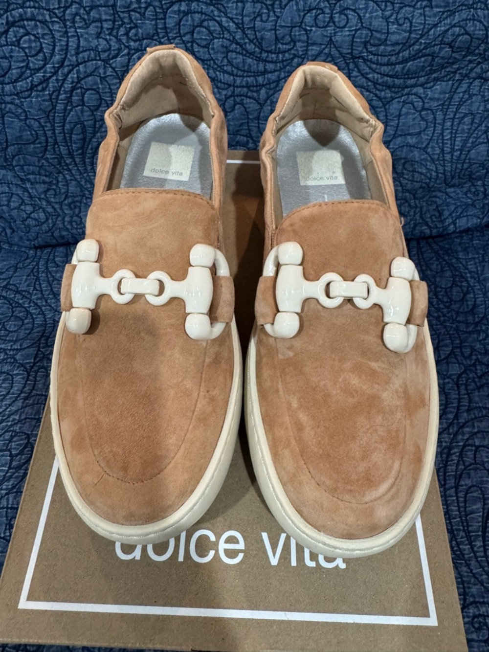 Dolce Vita Men’s Tan Suede Slip-On Loafers with White Hardware Accents